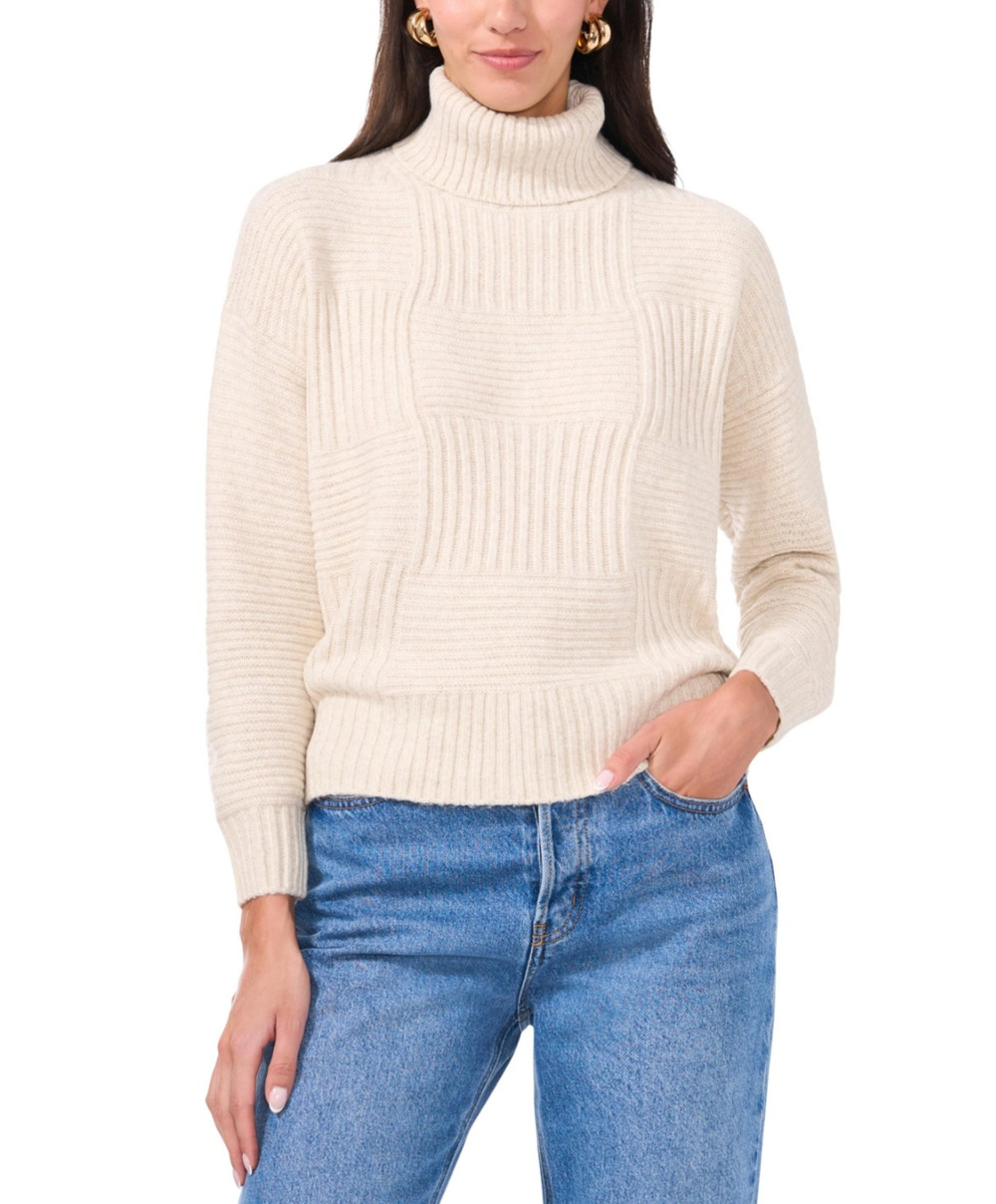 Vince Camuto Women Mixed Stitch Turtleneck Sweater Malted Size XL